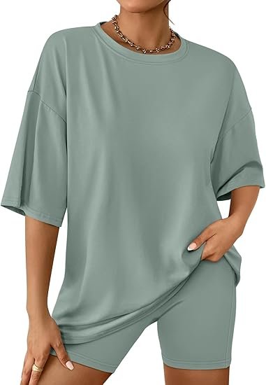 Womens 2 Piece Sets Summer Outfits 2025 Two Piece Lounge Set Matching Clothing Oversized Tshirts Biker Short Fashion