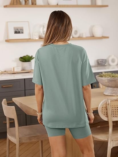 Womens 2 Piece Sets Summer Outfits 2025 Two Piece Lounge Set Matching Clothing Oversized Tshirts Biker Short Fashion
