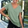 T Shirts Short Sleeve V Neck Tees Tops for Women Fashion Trendy Lightweight Soft Casual Summer Outfits Clothes 2025