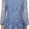 Women's 3/4 Sleeve Tunic Tops Casual Loose Fit Floral Blouses Mesh Pleated Layered Shirt
