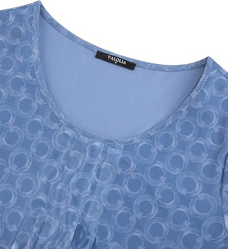 Women's 3/4 Sleeve Tunic Tops Casual Loose Fit Floral Blouses Mesh Pleated Layered Shirt