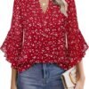 Women's 3/4 Sleeve Tops Dressy Casual Business Work Blouses Chiffon Office Shirtsf