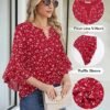 Women's 3/4 Sleeve Tops Dressy Casual Business Work Blouses Chiffon Office Shirtsf