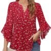 Women's 3/4 Sleeve Tops Dressy Casual Business Work Blouses Chiffon Office Shirtsf