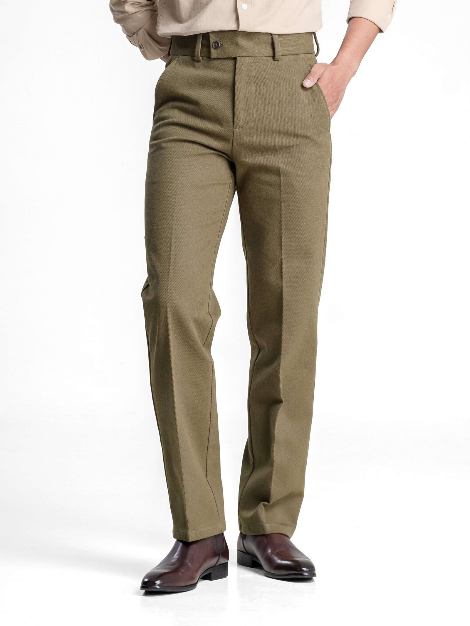 Straight Cut Trousers - Olive Green